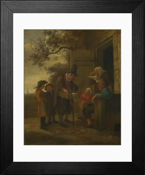 Framed Print : A Pedlar selling Spectacles outside a Cottage, c. 1653. Artist: Steen, Jan Havicksz (1626-1679) Framed Print : A Pedlar selling Spectacles outside a Cottage, c. 1653. Artist: Steen, Jan Havicksz (1626-1679)