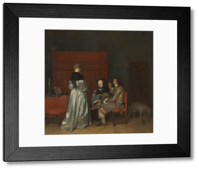 Framed Print : Three Figures conversing in an Interior (The Paternal Admonition), ca 1654. Artist: Ter Borch, Gerard, the Younger (1617-1681) Framed Print : Three Figures conversing in an Interior (The Paternal Admonition), ca 1654. Artist: Ter Borch, Gerard, the Younger (1617-1681)