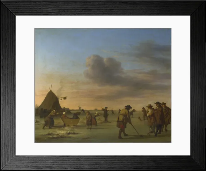 Framed Print : Golfers on the Ice near Haarlem, 1668. Artist: Velde, Adriaen, van de (1636-1672) Framed Print : Golfers on the Ice near Haarlem, 1668. Artist: Velde, Adriaen, van de (1636-1672)