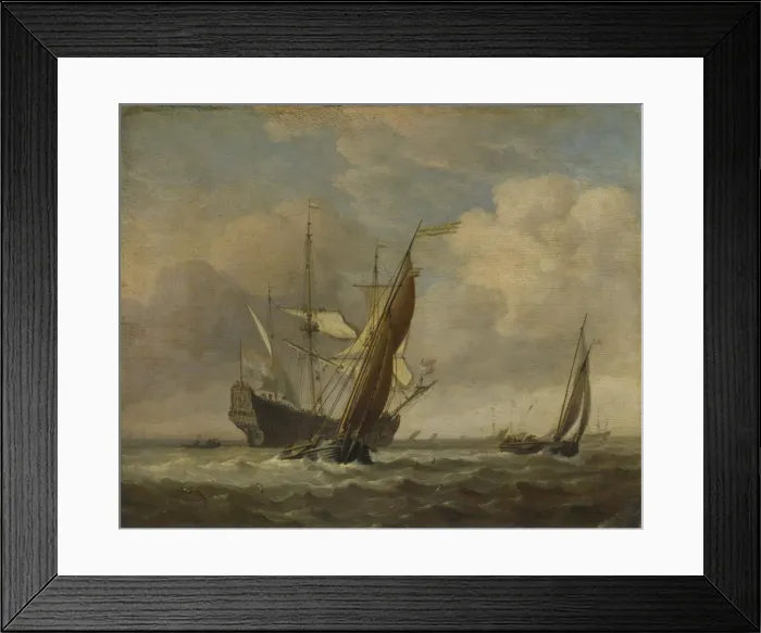 Framed Print : Two Small Vessels and a Dutch Man-of-War in a Breeze, c. 1660. Artist: Velde, Willem van de, the Younger (1633-1707) Framed Print : Two Small Vessels and a Dutch Man-of-War in a Breeze, c. 1660. Artist: Velde, Willem van de, the Younger (1633-1707)