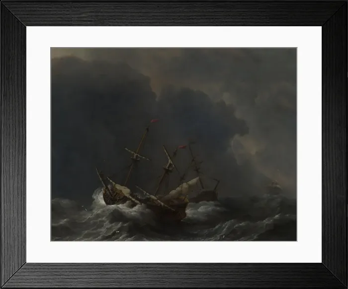 Framed Print : Three Ships in a Gale, 1673. Artist: Velde, Willem van de, the Younger (1633-1707) Framed Print : Three Ships in a Gale, 1673. Artist: Velde, Willem van de, the Younger (1633-1707)