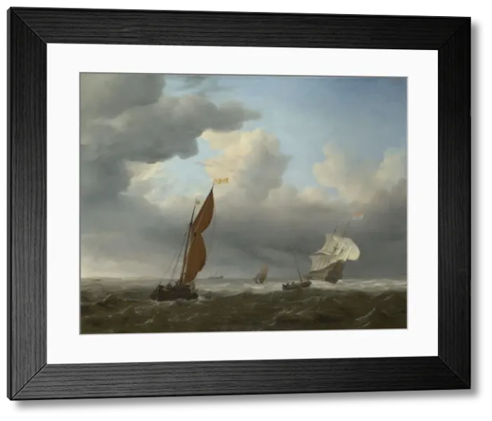 Framed Print : A Dutch Ship and Other Small Vessels in a Strong Breeze, 1658. Artist: Velde, Willem van de, the Younger (1633-1707) Framed Print : A Dutch Ship and Other Small Vessels in a Strong Breeze, 1658. Artist: Velde, Willem van de, the Younger (1633-1707)