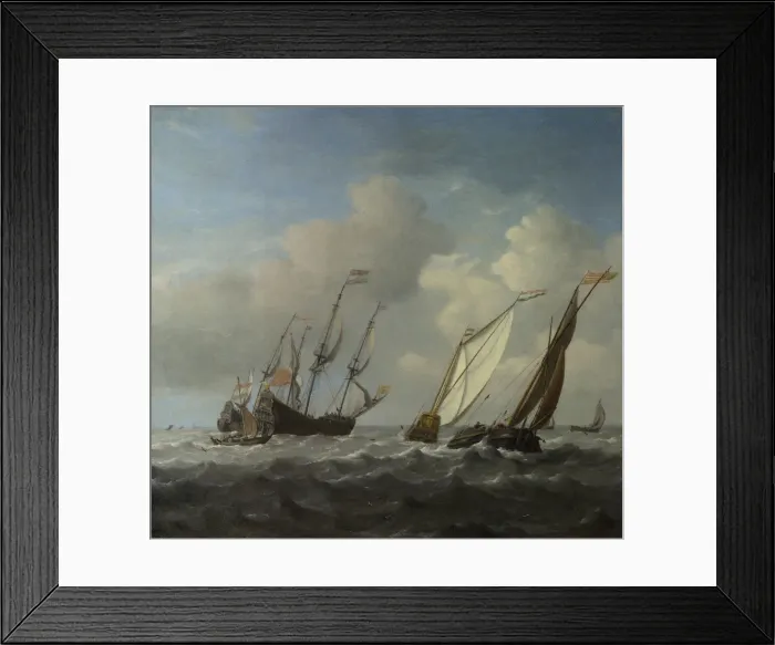 Framed Print : A Dutch Ship, a Yacht and Smaller Vessels in a Breeze, c. 1660. Artist: Velde, Willem van de, the Younger (1633-1707) Framed Print : A Dutch Ship, a Yacht and Smaller Vessels in a Breeze, c. 1660. Artist: Velde, Willem van de, the Younger (1633-1707)