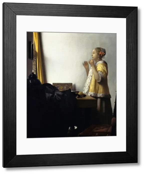 Framed Print : Young Woman with a Pearl Necklace, ca 1662. Artist: Vermeer, Jan (Johannes) (1632-1675) Framed Print : Young Woman with a Pearl Necklace, ca 1662. Artist: Vermeer, Jan (Johannes) (1632-1675)