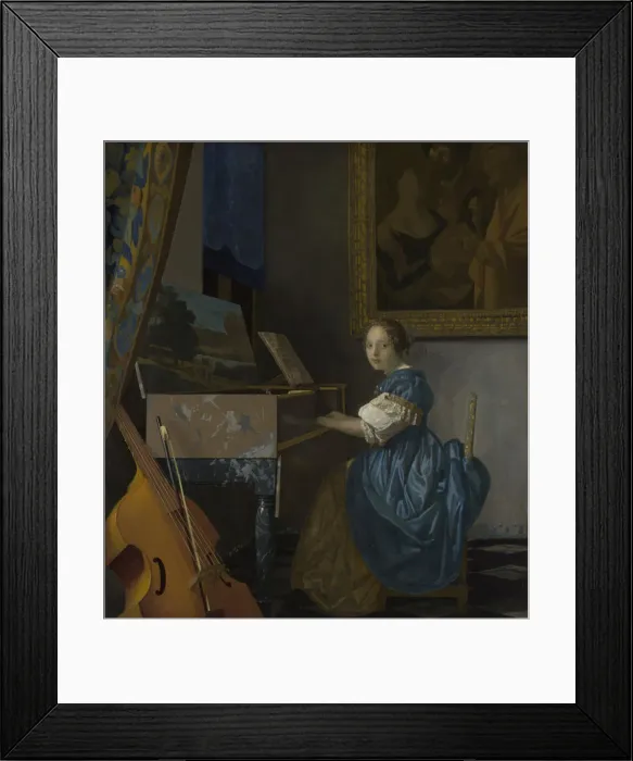 Framed Print : A Young Woman seated at a Virginal, c. 1670. Artist: Vermeer, Jan (Johannes) (1632-1675) Framed Print : A Young Woman seated at a Virginal, c. 1670. Artist: Vermeer, Jan (Johannes) (1632-1675)