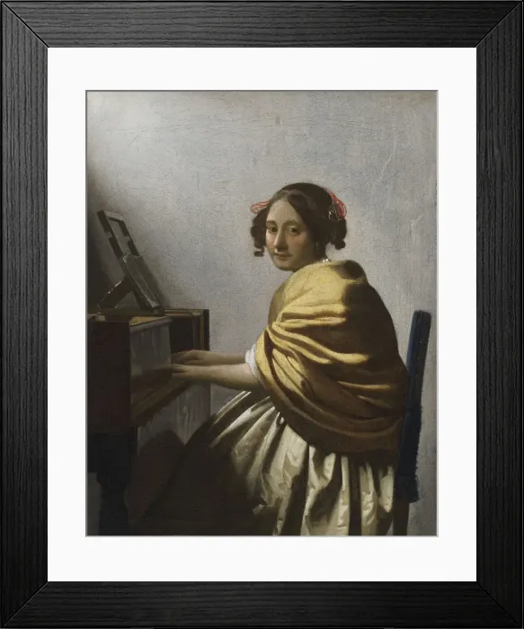 Framed Print : A Young Woman seated at a Virginal, c. 1670. Artist: Vermeer, Jan (Johannes) (1632-1675) Framed Print : A Young Woman seated at a Virginal, c. 1670. Artist: Vermeer, Jan (Johannes) (1632-1675)