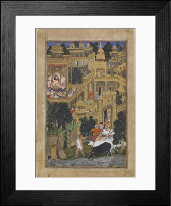 Framed Print : The Lord Krishna in the Golden City, ca 1586. Artist: Kalan, Kesav (active End of 16th cen. ) Framed Print : The Lord Krishna in the Golden City, ca 1586. Artist: Kalan, Kesav (active End of 16th cen. )