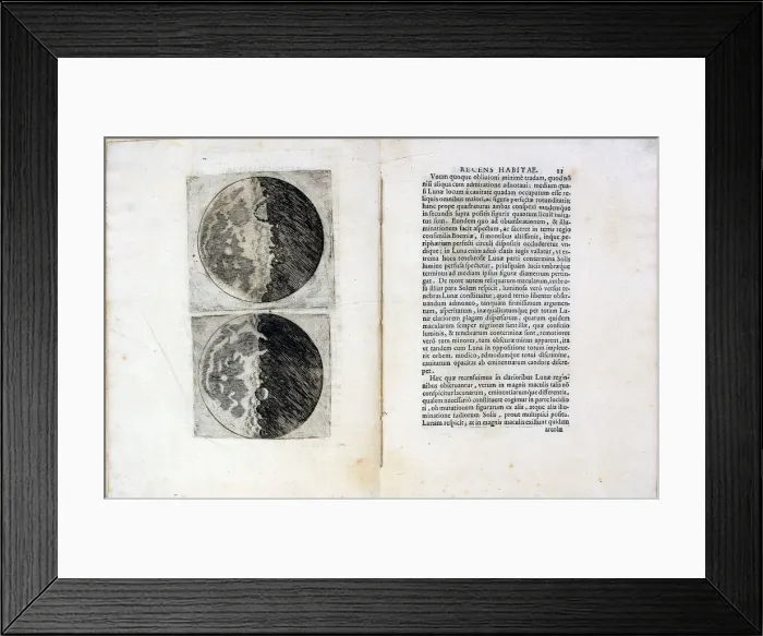 Framed Print : Leaf of book Sidereus Nuncius (Sidereal Messenger) by Galileo Galilei, 1610. Artist: Galilei, Galileo (1564-1642) Framed Print : Leaf of book Sidereus Nuncius (Sidereal Messenger) by Galileo Galilei, 1610. Artist: Galilei, Galileo (1564-1642)