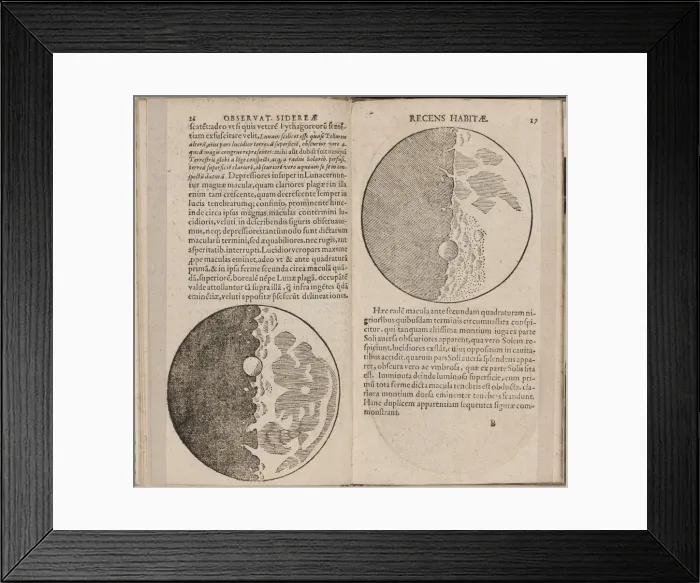 Framed Print : Leaf of book Sidereus Nuncius (Sidereal Messenger) by Galileo Galilei, 1610. Artist: Galilei, Galileo (1564-1642) Framed Print : Leaf of book Sidereus Nuncius (Sidereal Messenger) by Galileo Galilei, 1610. Artist: Galilei, Galileo (1564-1642)