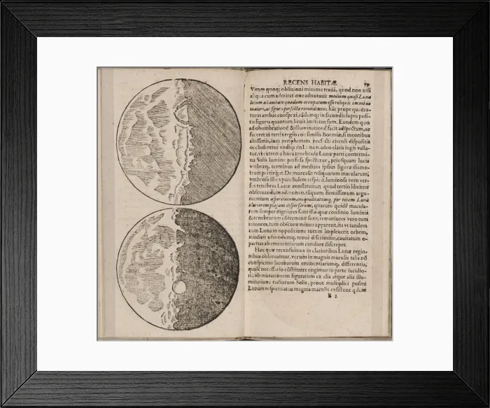 Framed Print : Leaf of book Sidereus Nuncius (Sidereal Messenger) by Galileo Galilei, 1610. Artist: Galilei, Galileo (1564-1642)