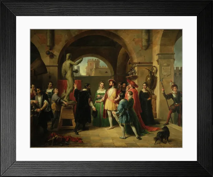 Framed Print : Francis I in the Studio of Benvenuto Cellini, 1837. Artist: Podesti, Francesco (1800-1895) Framed Print : Francis I in the Studio of Benvenuto Cellini, 1837. Artist: Podesti, Francesco (1800-1895)