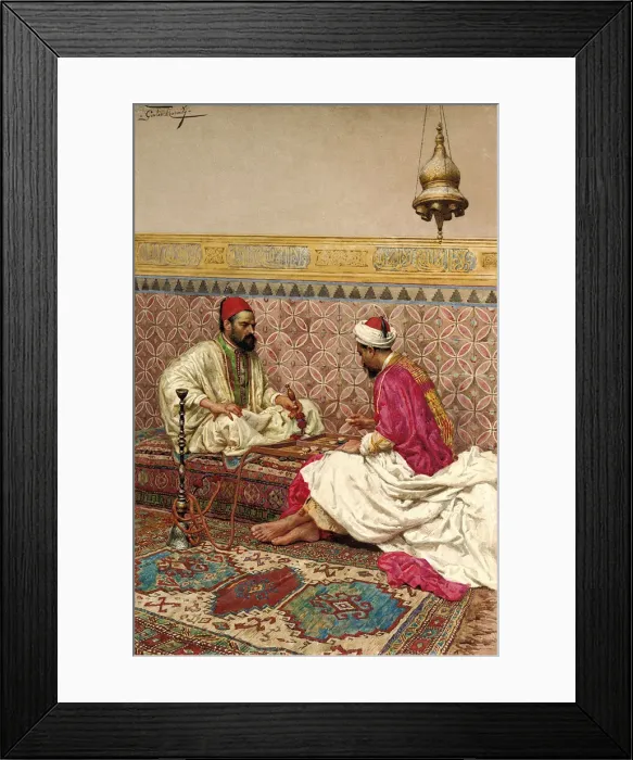 Framed Print : The backgammon players. Artist: Rosati, Giulio (1858-1917) Framed Print : The backgammon players. Artist: Rosati, Giulio (1858-1917)