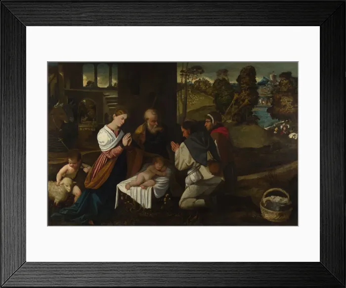 Framed Print : The Adoration of the Shepherds, c. 1525. Artist: Bernardino da Asola (1490-1535) Framed Print : The Adoration of the Shepherds, c. 1525. Artist: Bernardino da Asola (1490-1535)