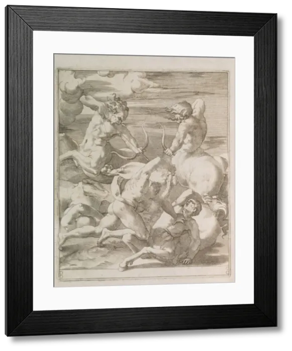 Framed Print : Battle between Hercules and Centaurs, 1527. Artist: Caraglio, Gian Jacopo (1505-1565) Framed Print : Battle between Hercules and Centaurs, 1527. Artist: Caraglio, Gian Jacopo (1505-1565)