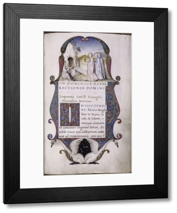 Framed Print : Three Marys at the Sepulchre, c. 1500. Artist: Villafora, Antonio Maria da (1469-1511) Framed Print : Three Marys at the Sepulchre, c. 1500. Artist: Villafora, Antonio Maria da (1469-1511)