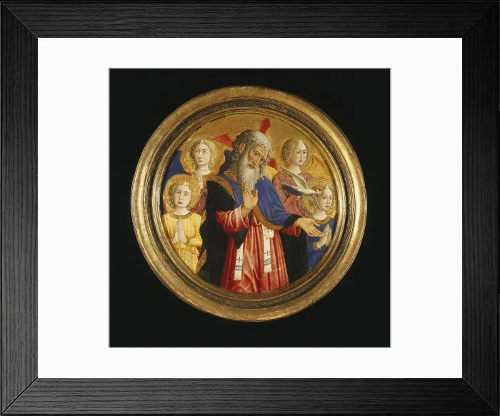 Framed Print : God the Father with Four Angels and the Dove of the Holy Spirit, ca 1460. Artist: Giovanni Francesco da Rimini (1420-1469)