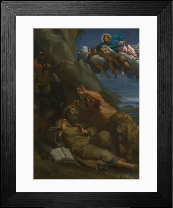 Framed Print : Christ appearing to Saint Anthony Abbot during his Temptation, c. 1598. Artist: Carracci, Annibale (1560-1609) Framed Print : Christ appearing to Saint Anthony Abbot during his Temptation, c. 1598. Artist: Carracci, Annibale (1560-1609)