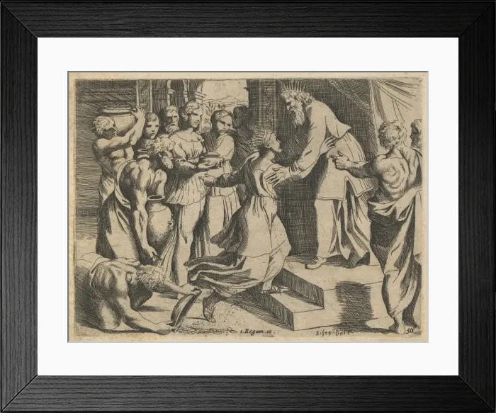Framed Print : The Queen of Sheba Bringing Gifts to King Solomon. Artist: Rosa (Badalocchio), Sisto (1585-c. 1647) Framed Print : The Queen of Sheba Bringing Gifts to King Solomon. Artist: Rosa (Badalocchio), Sisto (1585-c. 1647)