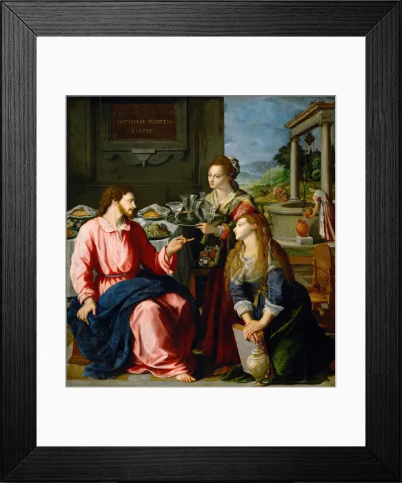 Framed Print : Christ in the House of Martha and Mary, 1605. Artist: Allori, Alessandro (1535-1607) Framed Print : Christ in the House of Martha and Mary, 1605. Artist: Allori, Alessandro (1535-1607)
