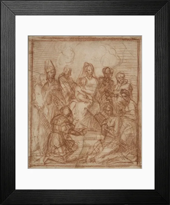 Framed Print : Enthroned Madonna with Child and eight saints (Composition study), 1528. Artist: Andrea del Sarto (1486-1531) Framed Print : Enthroned Madonna with Child and eight saints (Composition study), 1528. Artist: Andrea del Sarto (1486-1531)