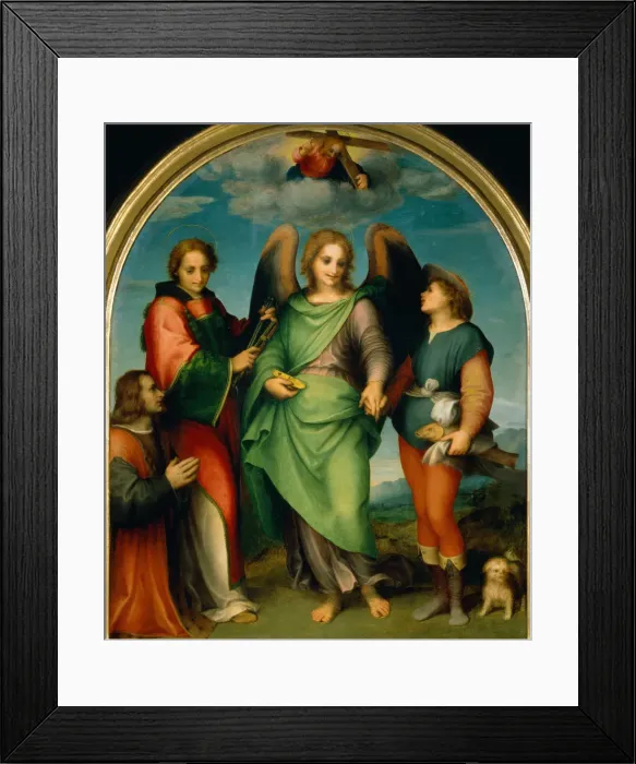 Framed Print : The Archangel Raphael with Tobias, St Lawrence and the Donor, Leonardo di Lorenzo Morelli, 1512. Artist: Andrea del Sarto (1486-1531) Framed Print : The Archangel Raphael with Tobias, St Lawrence and the Donor, Leonardo di Lorenzo Morelli, 1512. Artist: Andrea del Sarto (1486-1531)