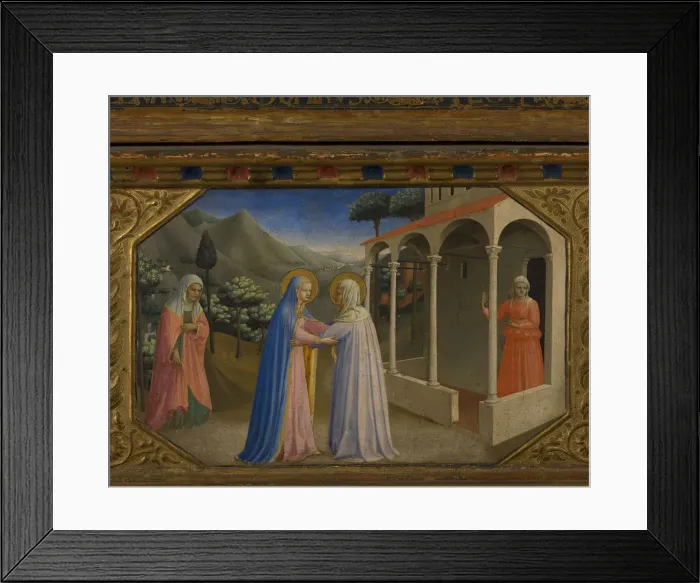 Framed Print : The Visitation (The Annunciation retable with 5 Predella scenes), 1430-1432. Artist: Angelico, Fra Giovanni, da Fiesole (ca. 1400-1455) Framed Print : The Visitation (The Annunciation retable with 5 Predella scenes), 1430-1432. Artist: Angelico, Fra Giovanni, da Fiesole (ca. 1400-1455)