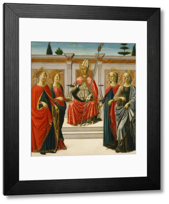 Framed Print : Saint Nicholas and Saints Catherine, Lucy, Margaret and Apollonia. Artist: Botticini, Francesco (1446-1497) Framed Print : Saint Nicholas and Saints Catherine, Lucy, Margaret and Apollonia. Artist: Botticini, Francesco (1446-1497)