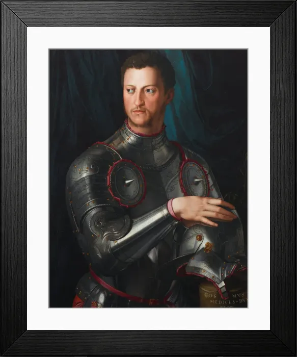 Framed Print : Portrait of Grand Duke of Tuscany Cosimo I de Medici (1519-1574) in armour, ca 1545. Artist: Bronzino, Agnolo (1503-1572) Framed Print : Portrait of Grand Duke of Tuscany Cosimo I de Medici (1519-1574) in armour, ca 1545. Artist: Bronzino, Agnolo (1503-1572)