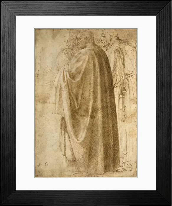 Framed Print : Three Standing Men in Wide Cloaks Turned to the Left, ca 1492-1496. Artist: Buonarroti, Michelangelo (1475-1564) Framed Print : Three Standing Men in Wide Cloaks Turned to the Left, ca 1492-1496. Artist: Buonarroti, Michelangelo (1475-1564)
