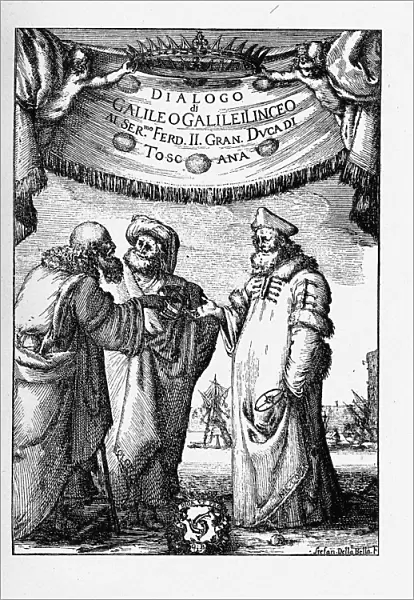 Frontispiece of the Dialogue Concerning the Two Chief World Systems by Galileo Galilei, 1632. Artist: Della Bella, Stefano (1610-1664)