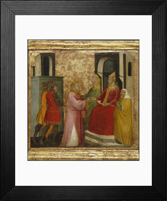 Framed Print : Saint Lawrence Arraigned Before the Emperor Valerian. Scenes from the Life of Saint Lawrence, predella, ca 1412. Artist: Lorenzo di Niccolo (active 1391-1414) Framed Print : Saint Lawrence Arraigned Before the Emperor Valerian. Scenes from the Life of Saint Lawrence, predella, ca 1412. Artist: Lorenzo di Niccolo (active 1391-1414)