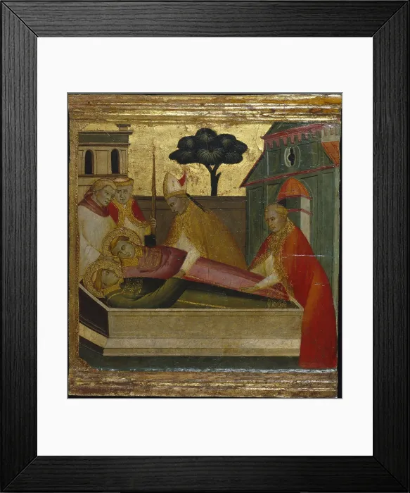 Framed Print : Saint Lawrence Buried in Saint Stephens Tomb. Scenes from the Life of Saint Lawrence, predella, ca 1412. Artist: Lorenzo di Niccolo (active 1391-1414) Framed Print : Saint Lawrence Buried in Saint Stephens Tomb. Scenes from the Life of Saint Lawrence, predella, ca 1412. Artist: Lorenzo di Niccolo (active 1391-1414)