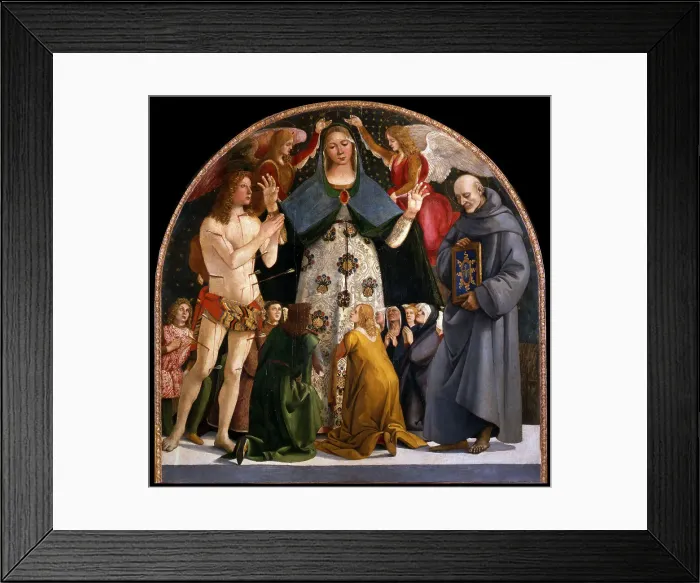 Framed Print : Madonna of Mercy and Saints Sebastian and Bernardino da Siena, c. 1490. Artist: Signorelli, Luca (ca 1441-1523) Framed Print : Madonna of Mercy and Saints Sebastian and Bernardino da Siena, c. 1490. Artist: Signorelli, Luca (ca 1441-1523)