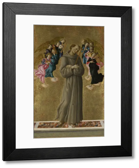 Framed Print : Saint Francis of Assisi with Angels, ca 1475. Artist: Botticelli, Sandro (1445-1510) Framed Print : Saint Francis of Assisi with Angels, ca 1475. Artist: Botticelli, Sandro (1445-1510)