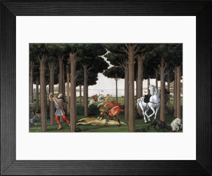 Framed Print : The Story of Nastagio degli Onesti (Second episode), ca 1483. Artist: Botticelli, Sandro (1445-1510)