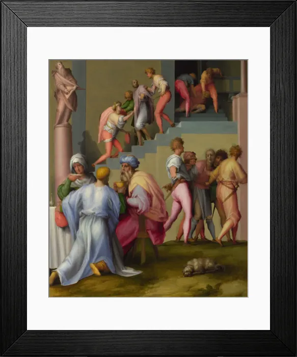 Framed Print : Pharaoh with his Butler and Baker (from Scenes from the Story of Joseph), ca 1515. Artist: Pontormo (1494-1557) Framed Print : Pharaoh with his Butler and Baker (from Scenes from the Story of Joseph), ca 1515. Artist: Pontormo (1494-1557)