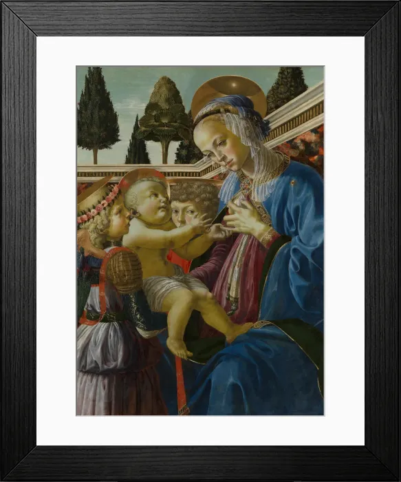 Framed Print : The Virgin and Child with Two Angels, c. 1467-1469. Artist: Verrocchio, Andrea del (1437-1488) Framed Print : The Virgin and Child with Two Angels, c. 1467-1469. Artist: Verrocchio, Andrea del (1437-1488)