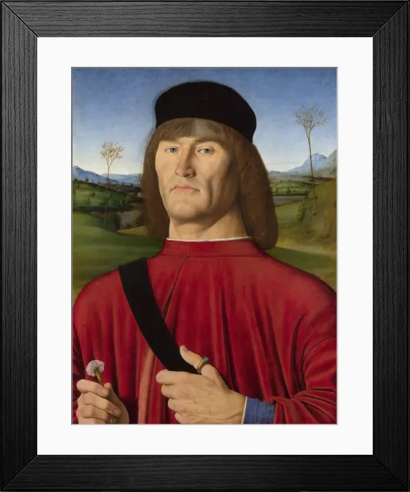 Framed Print : A Man with a Pink, c. 1495. Artist: Solari (Solario), Andrea (1470-1524) Framed Print : A Man with a Pink, c. 1495. Artist: Solari (Solario), Andrea (1470-1524)