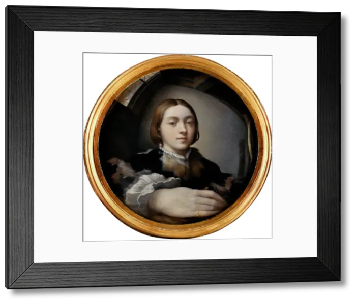 Framed Print : Self-Portrait in a Convex Mirror, ca 1524. Artist: Parmigianino (1503-1540) Framed Print : Self-Portrait in a Convex Mirror, ca 1524. Artist: Parmigianino (1503-1540)