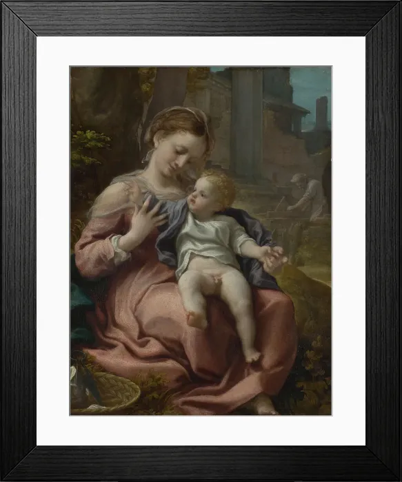 Framed Print : The Madonna of the Basket, ca 1524. Artist: Correggio (1489-1534) Framed Print : The Madonna of the Basket, ca 1524. Artist: Correggio (1489-1534)