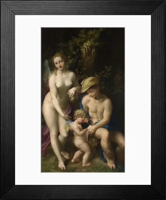 Framed Print : Venus with Mercury and Cupid (The School of Love), c. 1525. Artist: Correggio (1489-1534) Framed Print : Venus with Mercury and Cupid (The School of Love), c. 1525. Artist: Correggio (1489-1534)