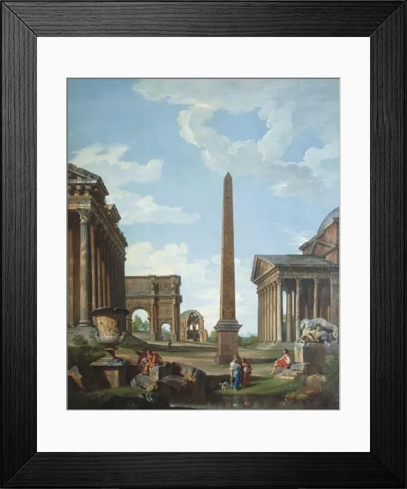Framed Print : A capriccio with Roman ruins and a scene from the Life of Belisarius. Artist: Panini, Giovanni Paolo (1691-1765) Framed Print : A capriccio with Roman ruins and a scene from the Life of Belisarius. Artist: Panini, Giovanni Paolo (1691-1765)