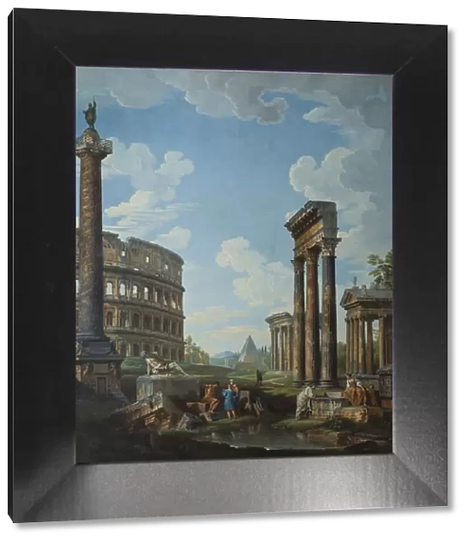 A capriccio with figures among Roman ruins including the Arch of Constantine and the Pantheon. Artist: Panini, Giovanni Paolo (1691-1765)