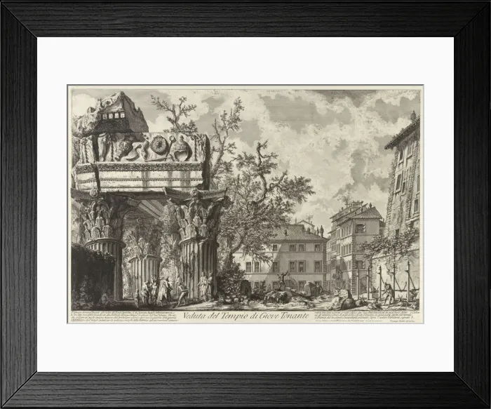 Framed Print : Veduta with the Temple of Jupiter Tonans, c. 1755. Artist: Piranesi, Giovanni Battist (1720-1778) Framed Print : Veduta with the Temple of Jupiter Tonans, c. 1755. Artist: Piranesi, Giovanni Battist (1720-1778)