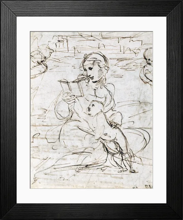 Framed Print : Reading Madonna and Child in a Landscape betweem two Cherub Heads, 1509. Artist: Raphael (1483-1520)