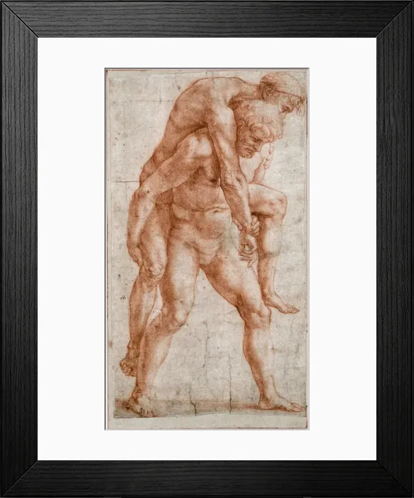 Framed Print : Young Man Carrying an Old Man on His Back (Aeneas and Anchises), ca 1514. Artist: Raphael (1483-1520) Framed Print : Young Man Carrying an Old Man on His Back (Aeneas and Anchises), ca 1514. Artist: Raphael (1483-1520)