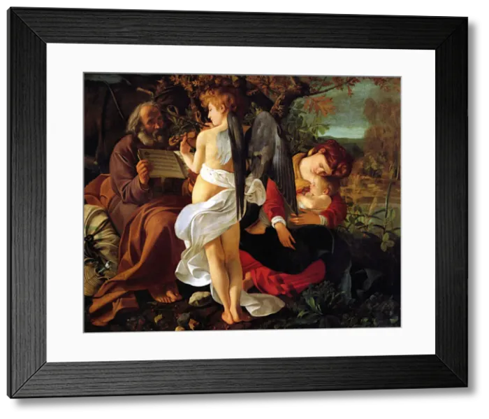 Framed Print : Rest on the Flight into Egypt, ca. 1597. Artist: Caravaggio, Michelangelo (1571-1610) Framed Print : Rest on the Flight into Egypt, ca. 1597. Artist: Caravaggio, Michelangelo (1571-1610)