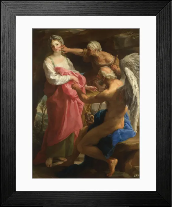 Framed Print : Time orders Old Age to destroy Beauty, 1746. Artist: Batoni, Pompeo Girolamo (1708-1787) Framed Print : Time orders Old Age to destroy Beauty, 1746. Artist: Batoni, Pompeo Girolamo (1708-1787)