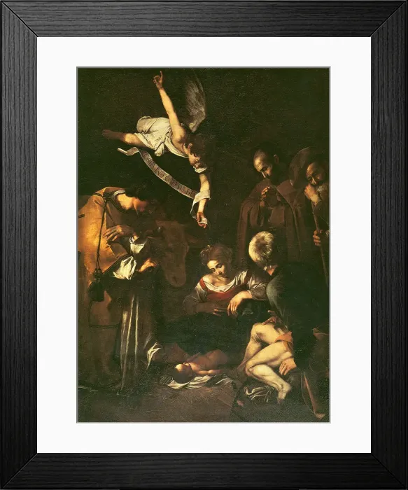 Framed Print : Nativity with St. Francis and St. Lawrence, 1609. Artist: Caravaggio, Michelangelo (1571-1610) Framed Print : Nativity with St. Francis and St. Lawrence, 1609. Artist: Caravaggio, Michelangelo (1571-1610)