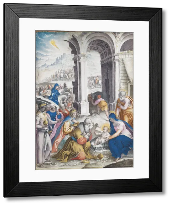 Framed Print : The Adoration of the Magi. Artist: Clovio, Giulio (1498-1575) Framed Print : The Adoration of the Magi. Artist: Clovio, Giulio (1498-1575)